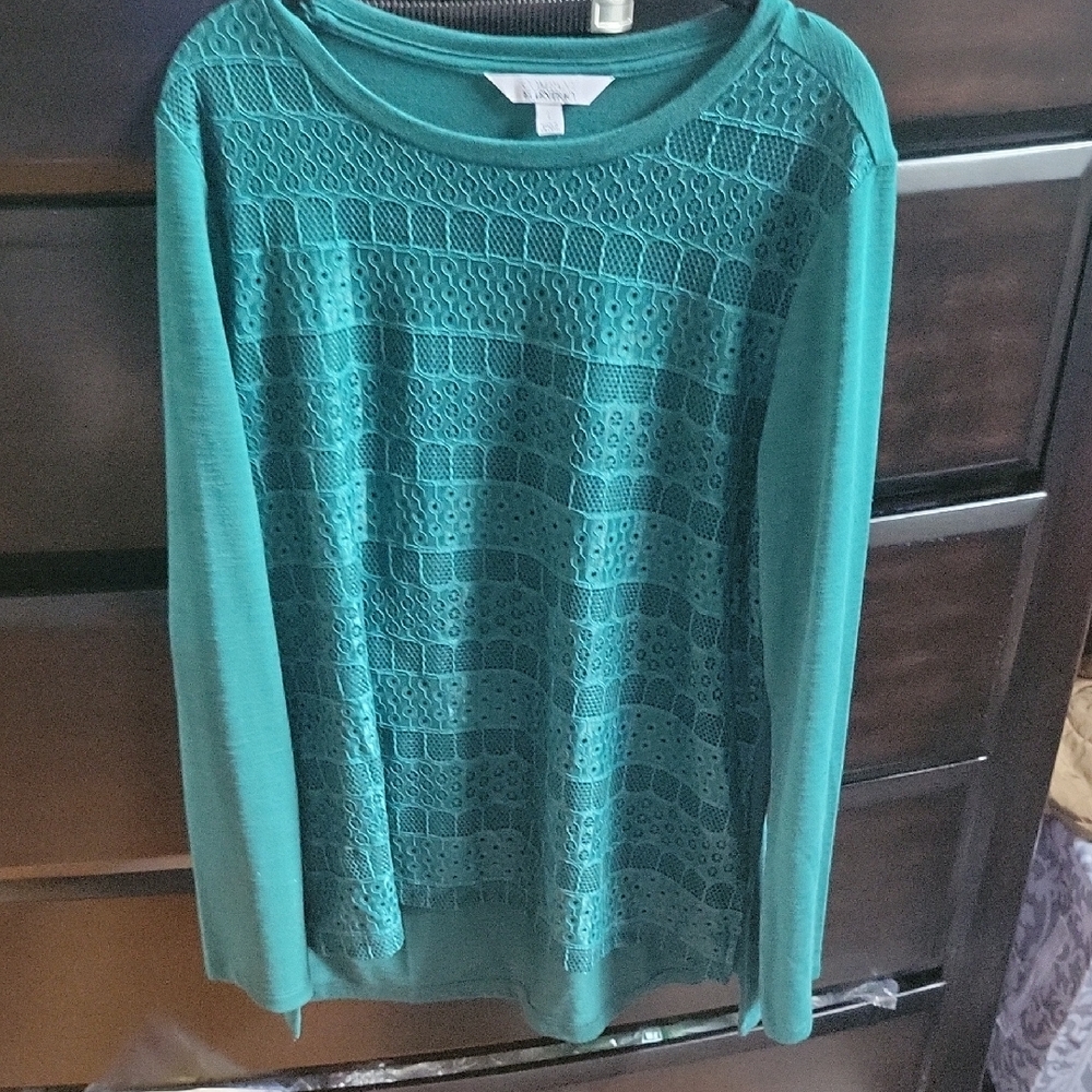 3/$12 FOREST GREEN Long Sleeve Lace Top Ellen TRACEY SIZE LARGE